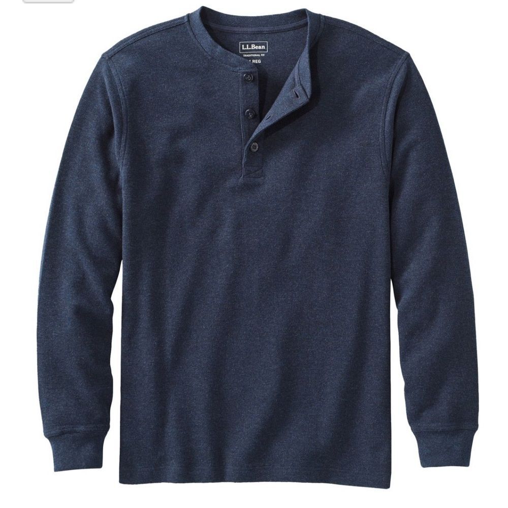 L.L. Bean Men's navy blue Long Sleeve waffle knit Henley Shirt size XXL 2XL NWT